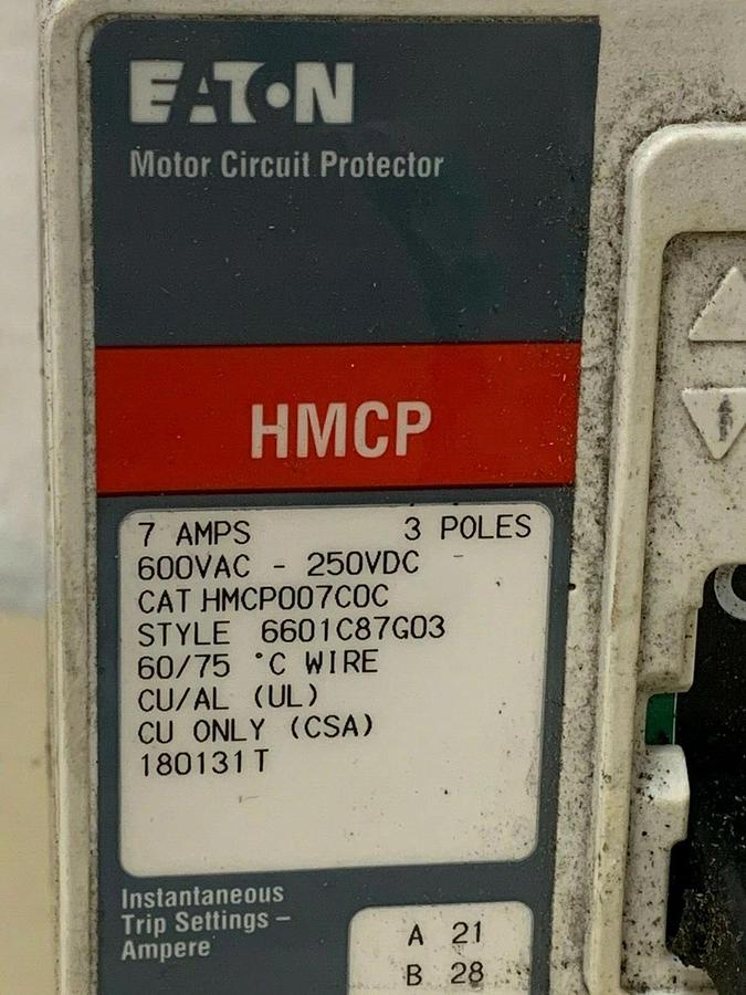 Used Eaton Cutler Hammer HMCP007C0C Series C Motor Circuit Protector (case damage)
