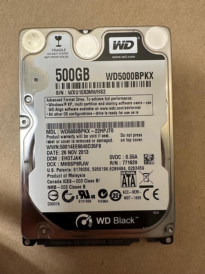 Used Western Digital WD5000BPKX Black 500GB SATA Hard Drive