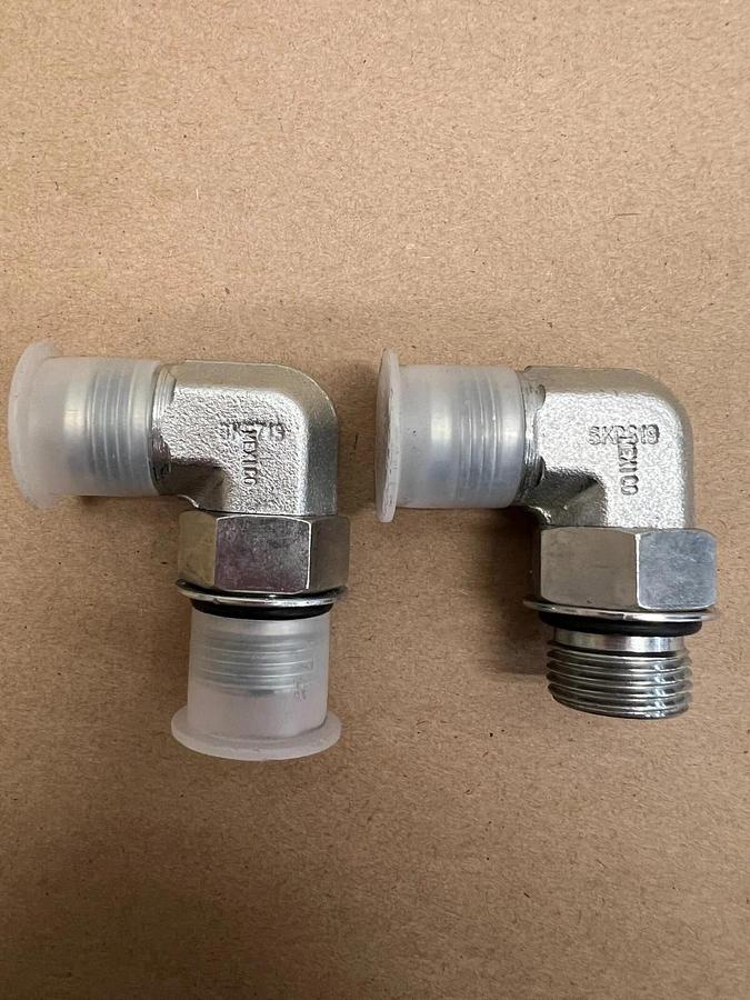 Used Parker SK1119 (x2), SK0819, SK0719 Hydraulic Elbow Connectors - 4 Total Pieces