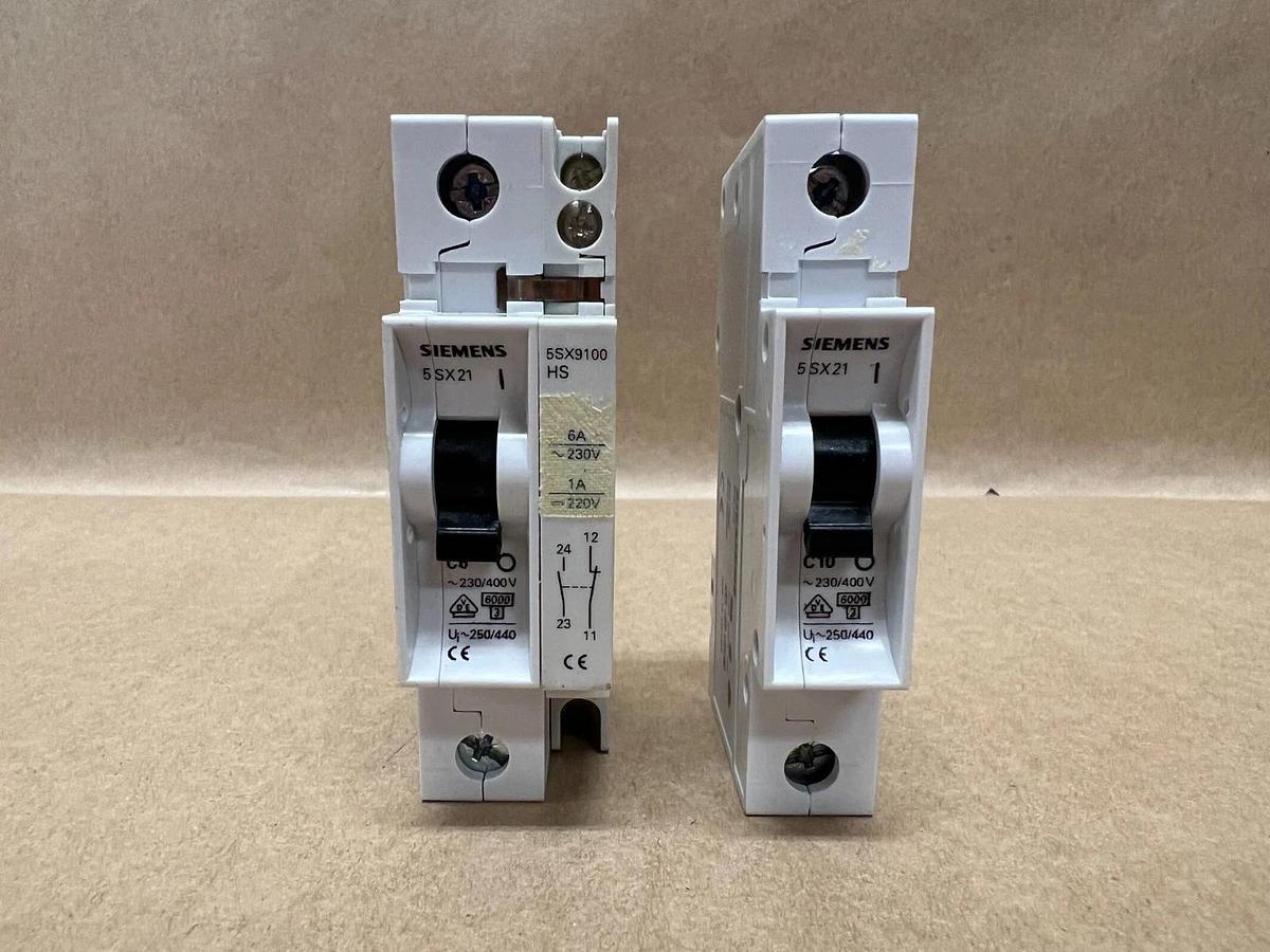 Used Siemens 5SX21 C6, C10, 230/400V Circuit Breaker - Lot of 2