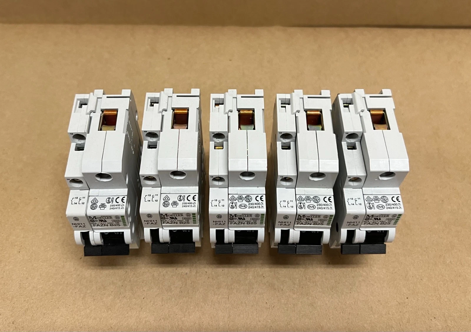 Used Moeller FAZN B25 5kA-277 VAC, 25A Circuit Breaker - Lot of 5
