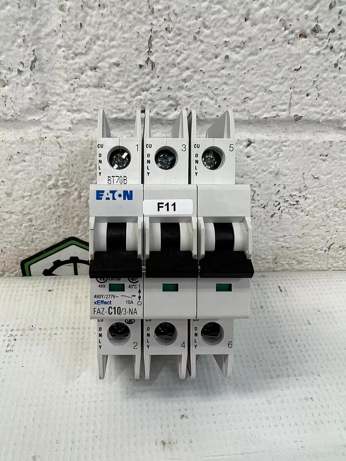 Used Eaton FAZ-C10/3-NA Miniature Circuit Breaker, 10 Amp, 3 Pole