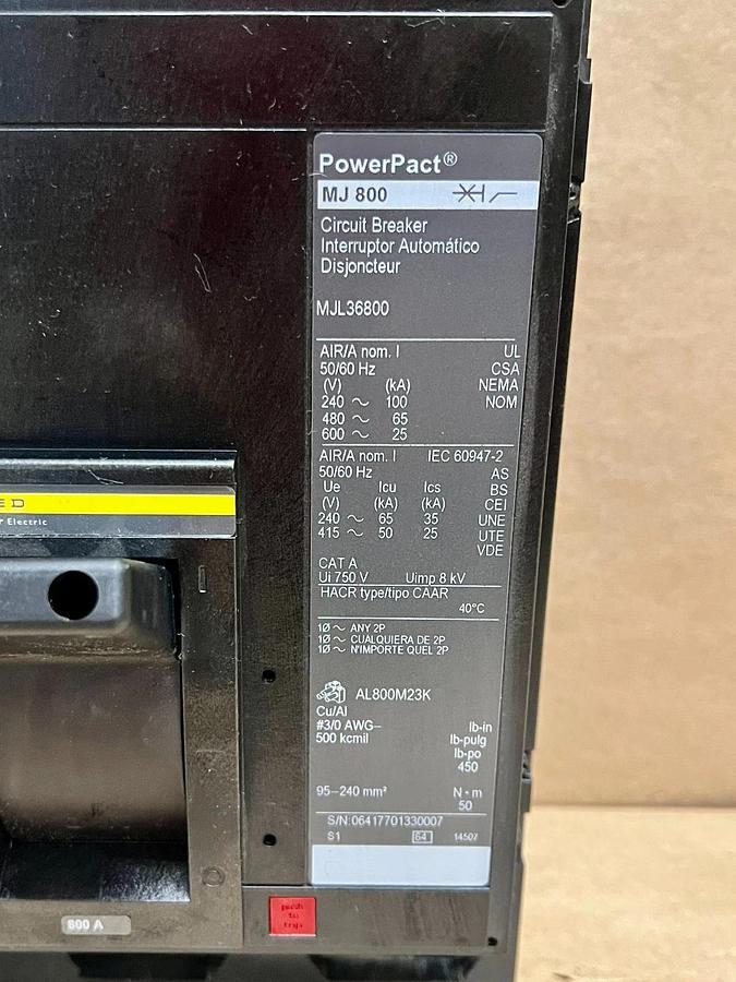 Square D MJL36800 800A, 3P PowerPact Circuit Breaker *NEW*