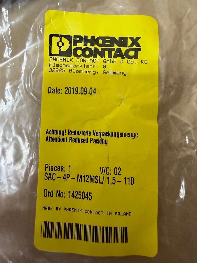 Used Phoenix Contact SAC-4P-M12MSL/1,5-110 Power Cable *NEW*