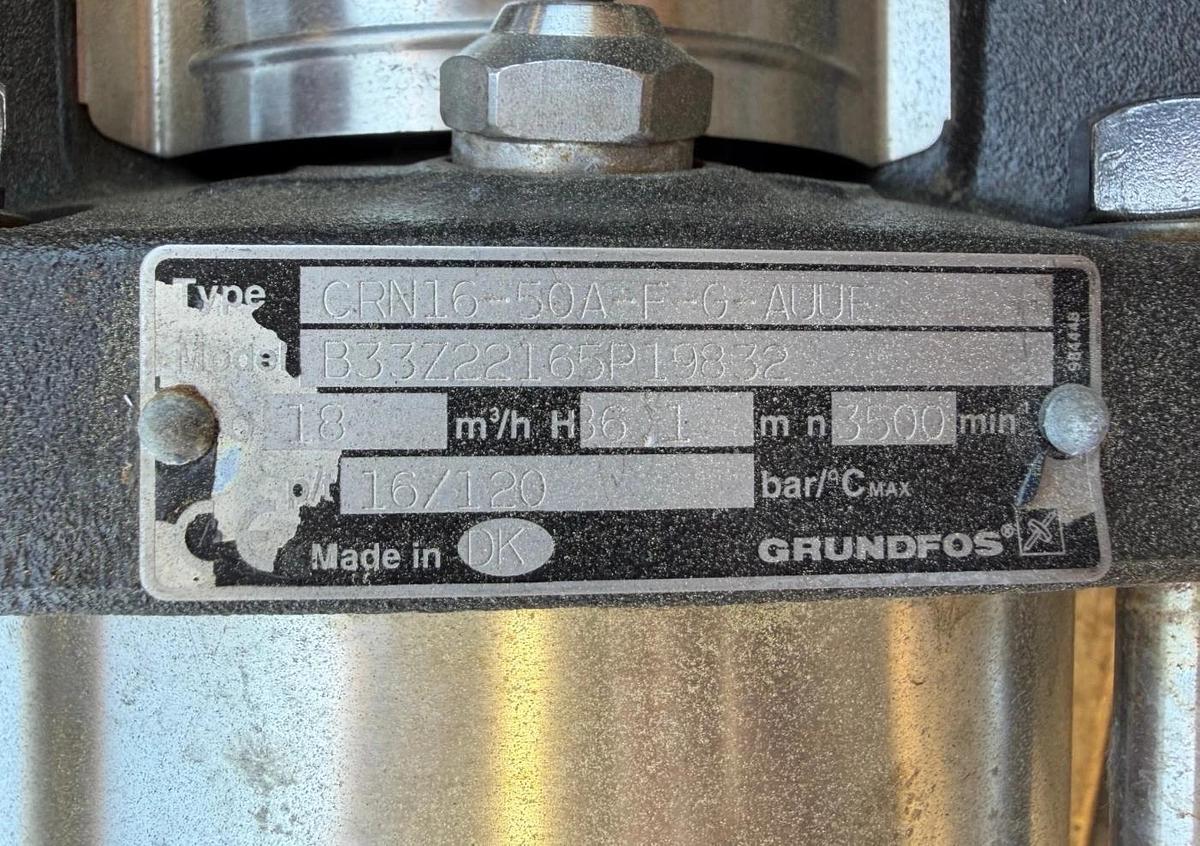 Used GRUNDFOS CRN16-50A-F-G-AUUF Pump w/ Baldor 5.5KW Motor @ 3525 RPM