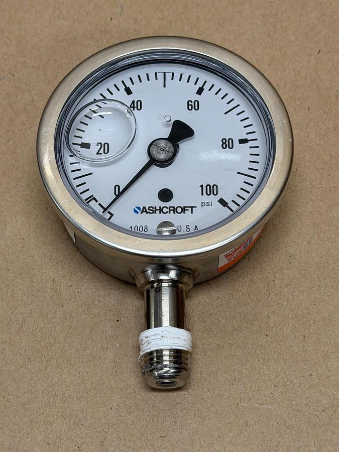 Used Ashcroft 1008 0-100 PSI Industrial Pressure Gauge