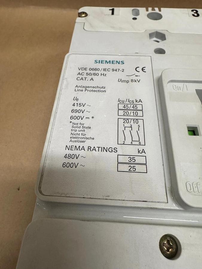 Used Siemens 3VF6211-1BM44-0AA0 Molded Case Circuit Breaker 500-630A *Repaired Casing