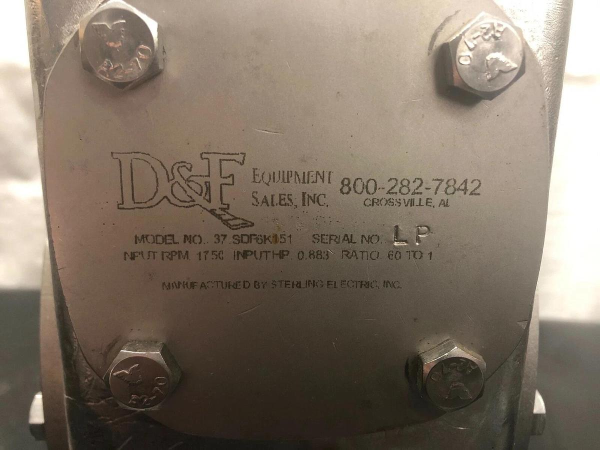 Used Sterling Electric 37.SDF6K151 Worm Gear Reducer, 2000RA, SS, Ratio 60:1