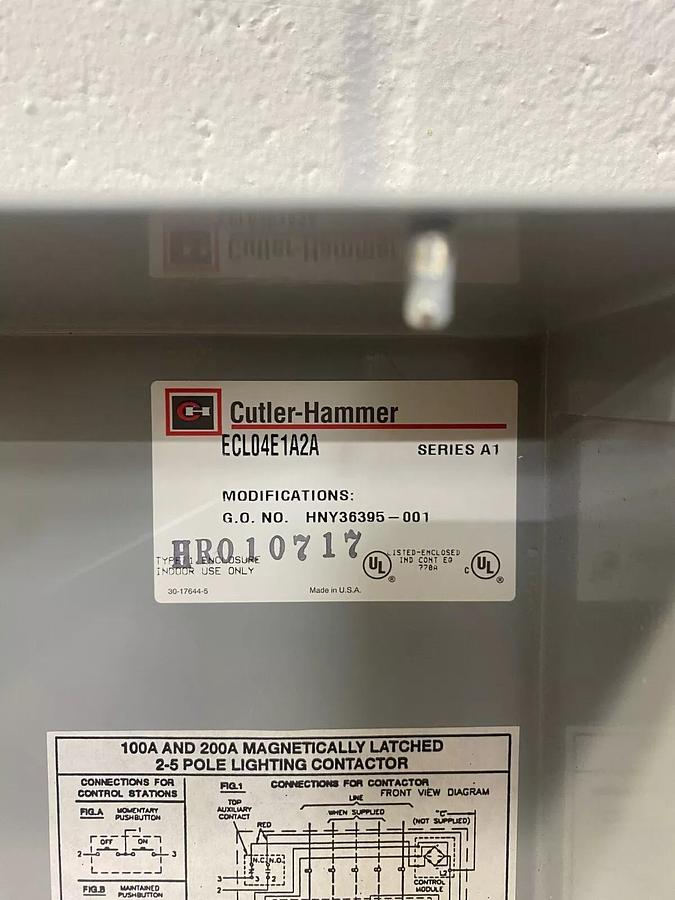 Used Eaton Cutler Hammer ECL04E1A2A Enclosure w Magnetically Latched Contactor 100A