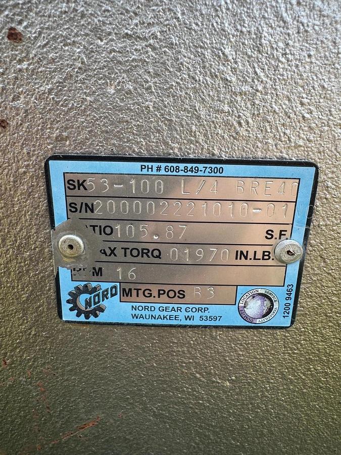 Used Nord 53-100 L/4 BRE40 Gear Reducer, Ratio 105.87:1