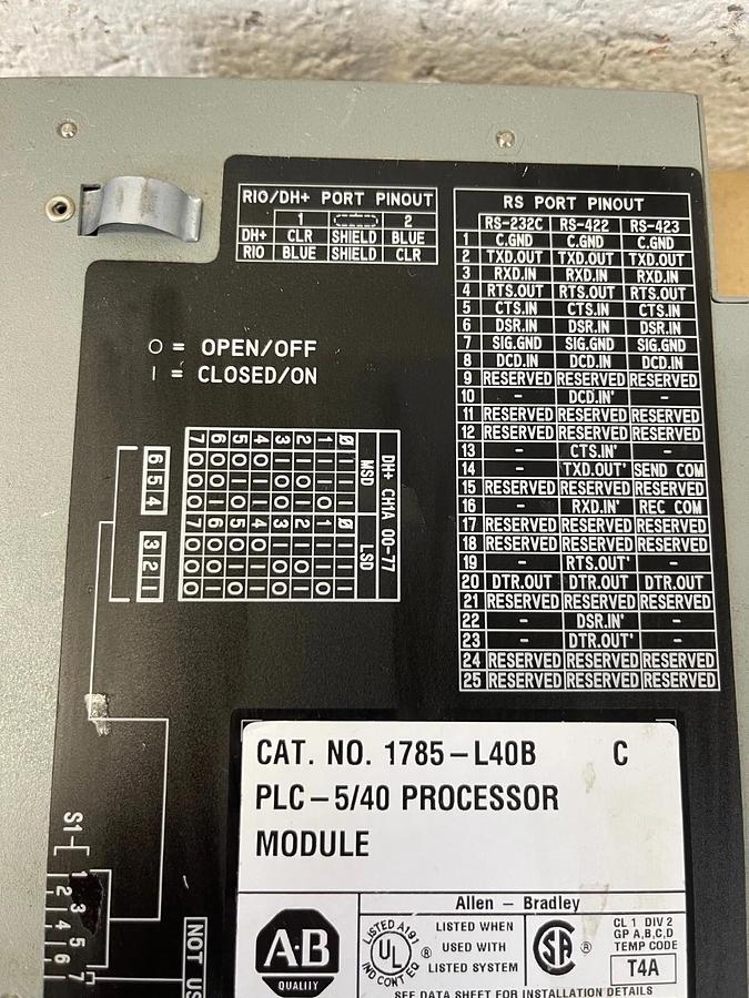 Used Allen Bradley 1785-L40B Processor Module, PLC-5/40