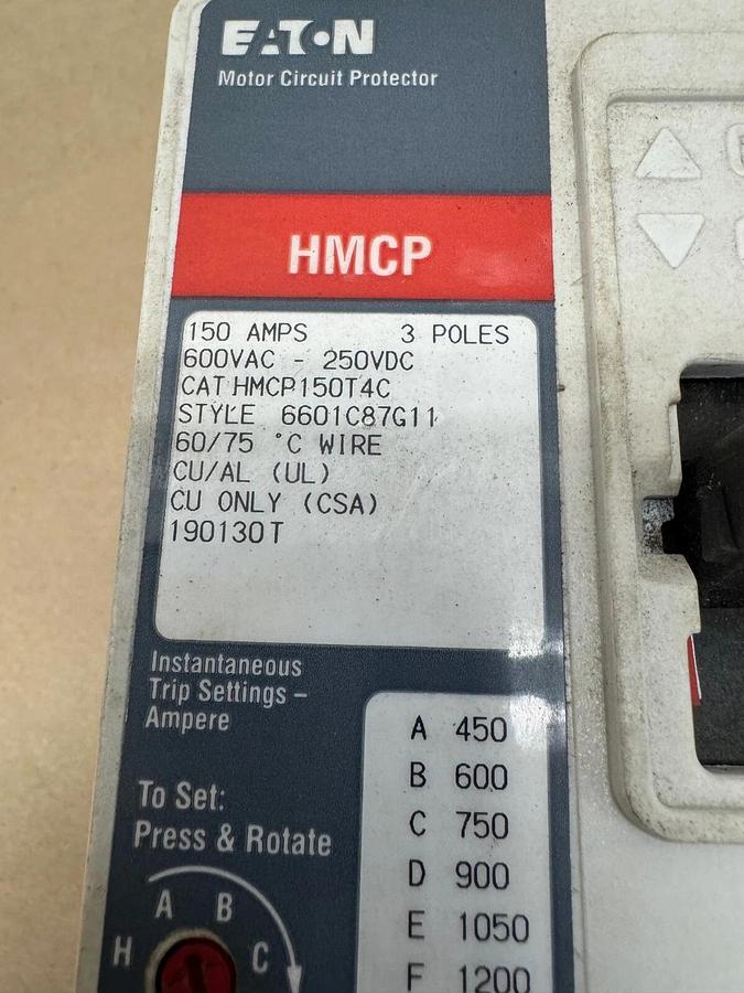 Used Eaton HMCP150T4C Motor Circuit Protector, 150 A, 3 Poles, 600 VAC, 250 VDC