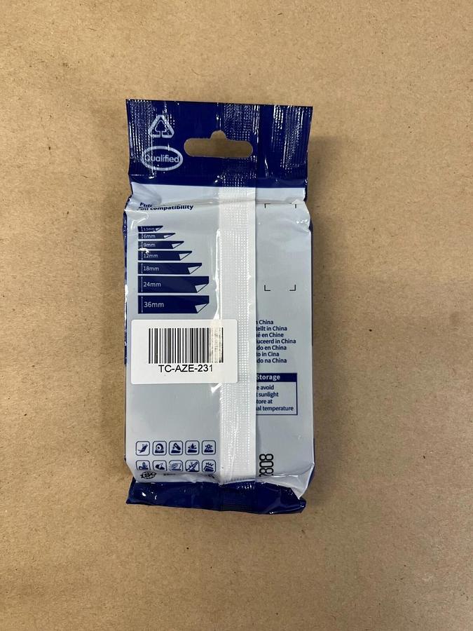 Used AZe-231 Laminated 9 Pack of Tape Cassette, 12 mm, Black on White Tape