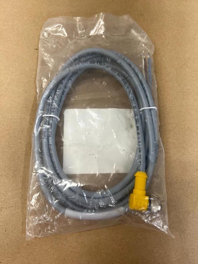 Used Turck WK4.5T-2 Cordset, Right-Angle M12 Female to Cut-End, Gray, 2 Meter Length