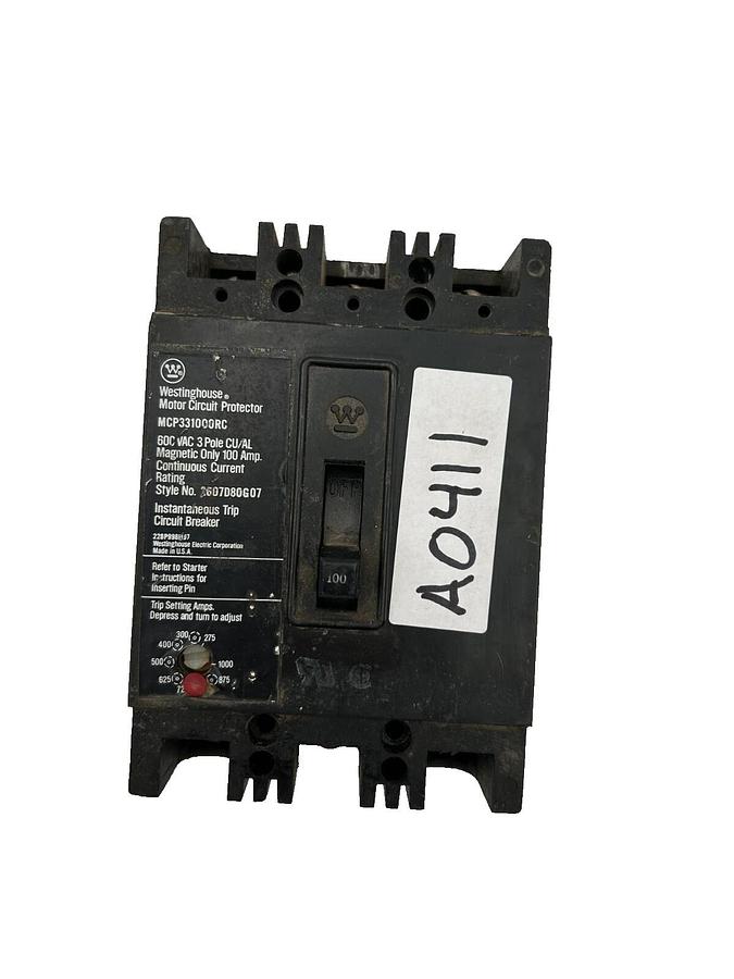 Used Westinghouse Motor Circuit Protector MCP0358, 7A, 3 Pole, 600 VAC