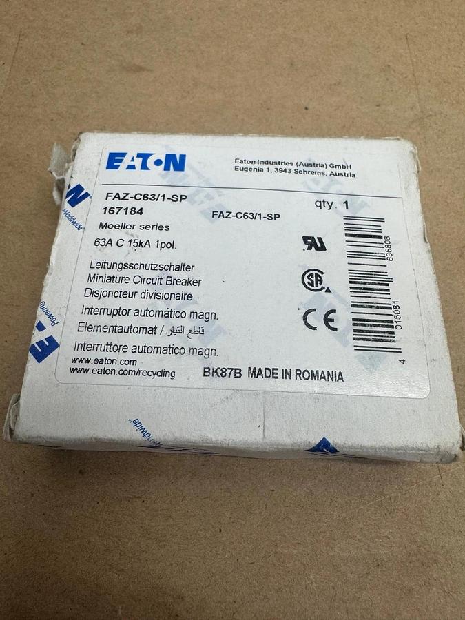 Eaton FAZ-C63/1-SP 63A Single Pole Circuit Breaker *NEW*