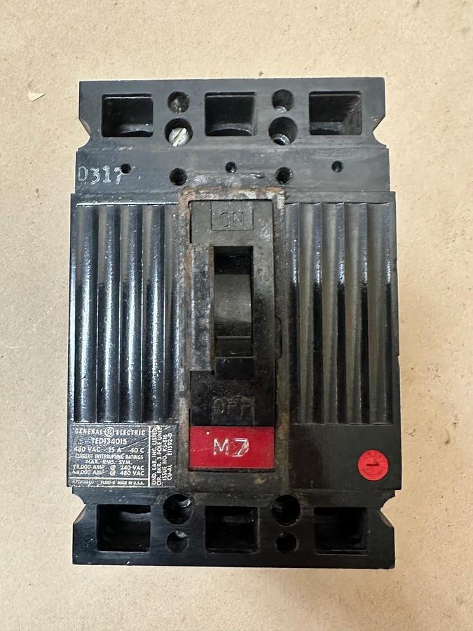 Used General Electric TED134015 15A 3 Pole Circuit Breaker