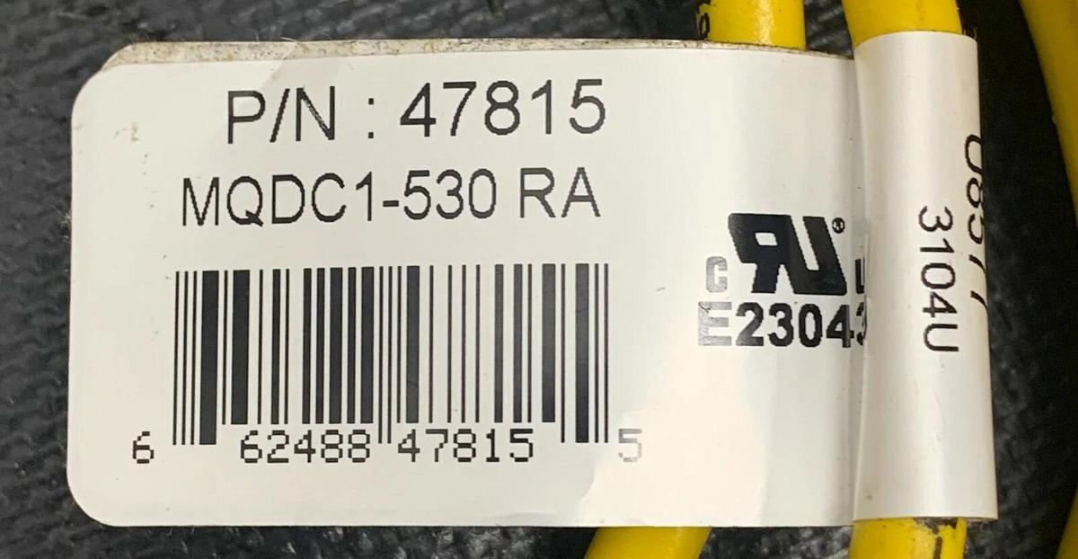 Used Banner MQDC-530RA 47815 Quick Disconnect Cable w/ 5 Pin Right Angle Connector