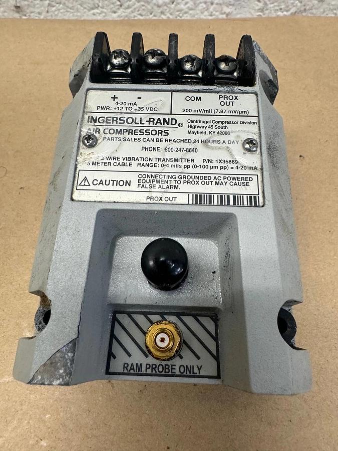 Used Ingersoll Rand 1X35869 2 Wire Vibration Transmitter, 4-20mA, 12-35 VDC, 200 mV