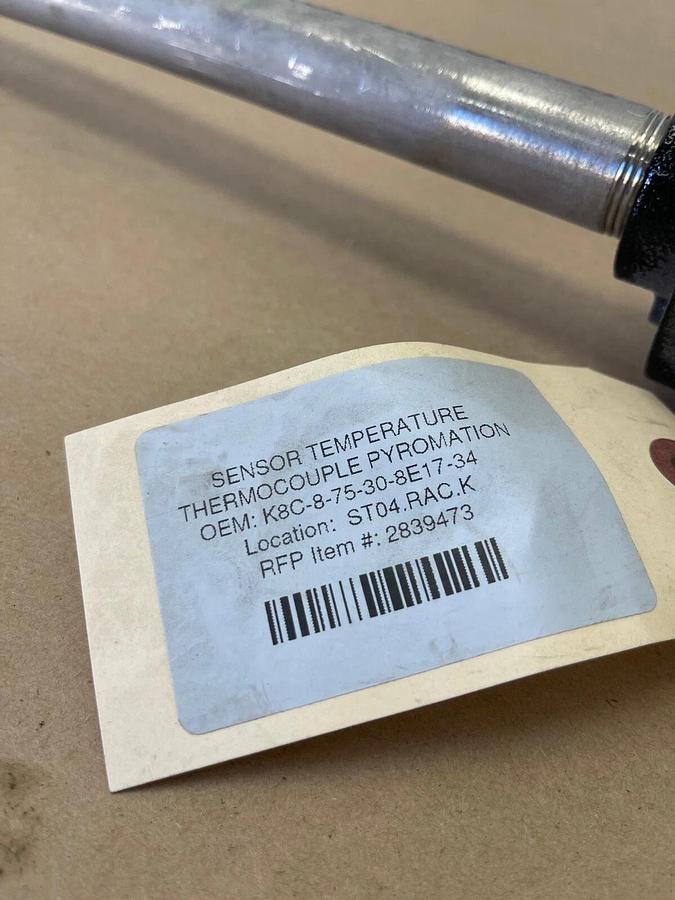 Pyromation K8C-8-75-30-8E17-34 Thermocouple Probe, Temperature Sensor, 30” Probe