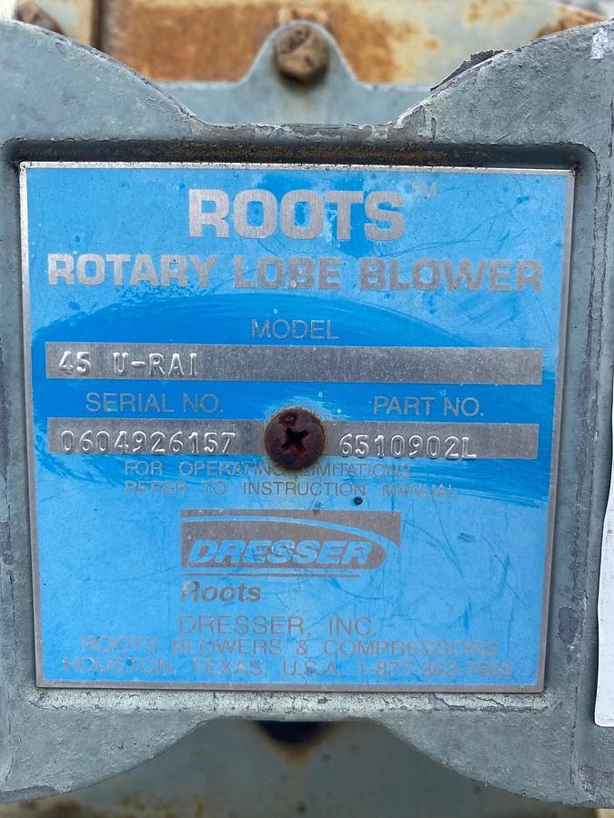 Used Dresser Roots 45 U-RAI Rotary Lobe Positive Displacement Blower Package 15hp