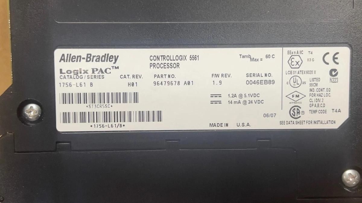 Used Allen Bradley 1756-L61 Ser B ControlLogix 5561 Processor Unit