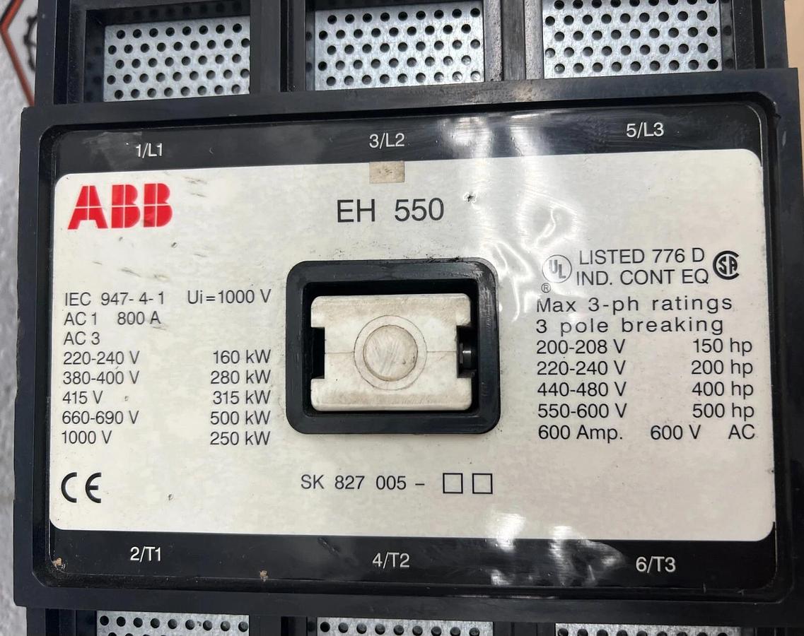 Used ABB EH 550 3PH, 3P, 600A Contactor
