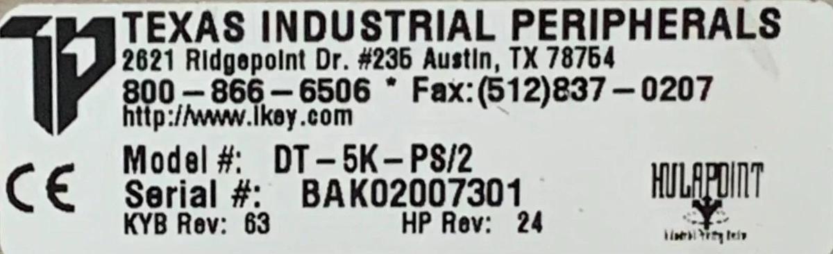 Used Texas Industrial Peripherals DT-5k-PS/2 Keyboard