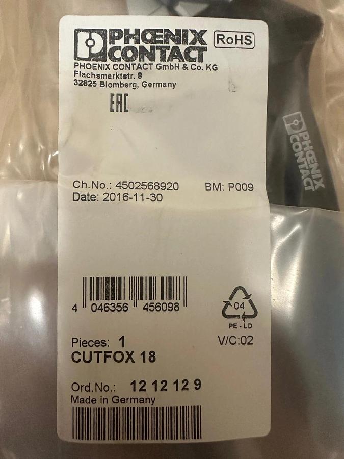 Used Phoenix Contact CUTFOX 18 Cutting Tool *FACTORY SEALED*