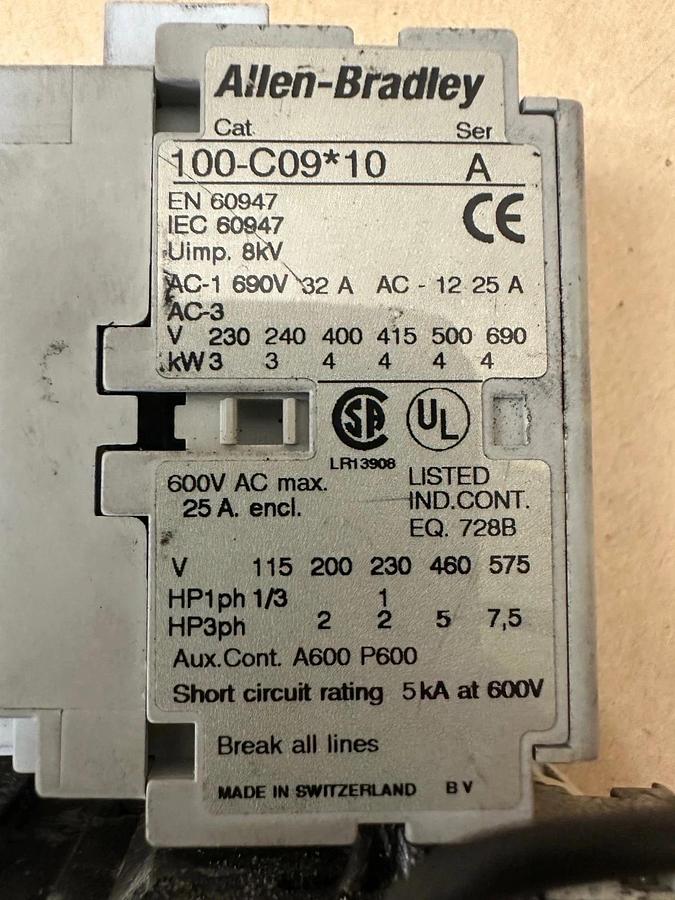 Used Allen Bradley 100-C09*10 Contactor w/ Siemens 3UA5000-1F Overload Relay