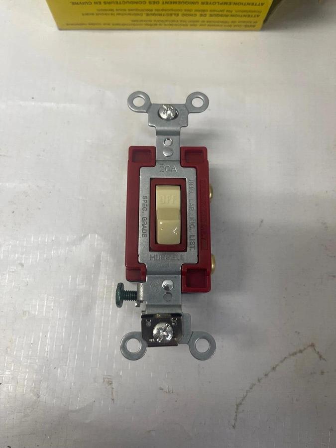 Used Hubbell 1221 Toggle Switch, 20 A, 120-277 VAC, Single Pole, Ivory