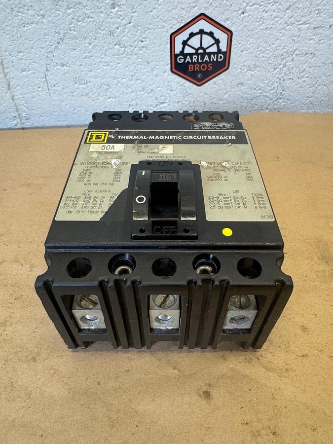 Used Square D FAL36050 Thermal-Magnetic Circuit Breaker, 50 A