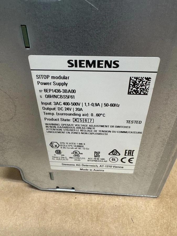 Used Siemens 6EP1436-3BA00 20A Switching Power Supply
