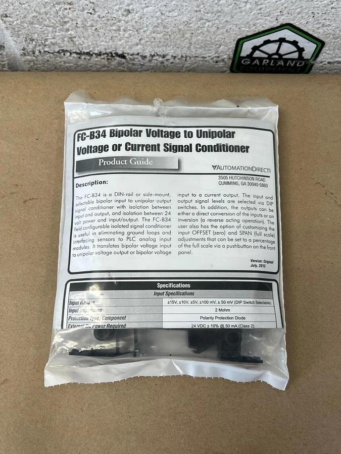 Used AutomationDirect FC-B34 Bipolar to Unipolar Voltage, Current Signal Conditioner