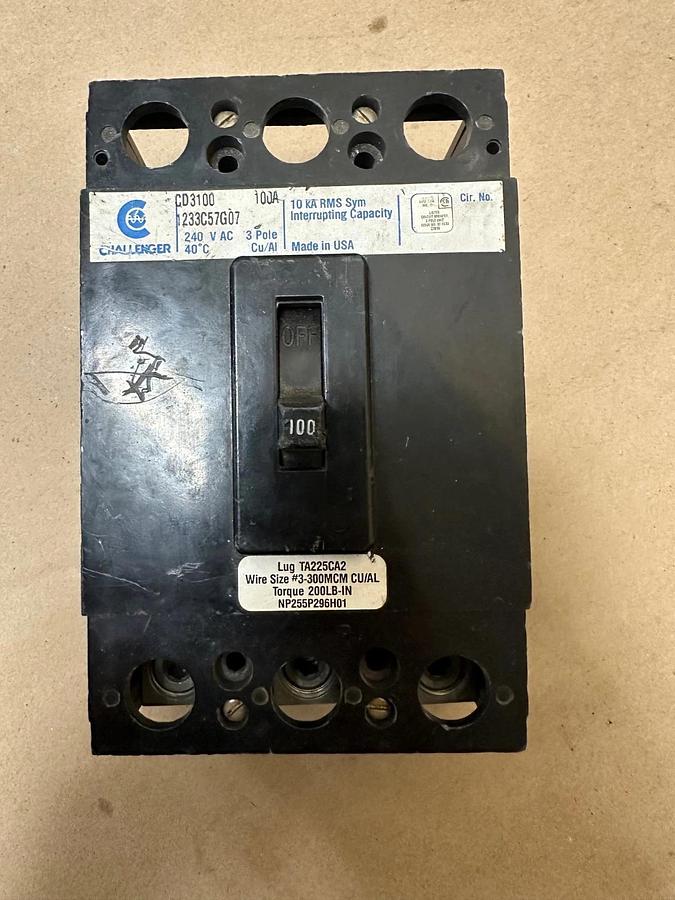Used Challenger CD3100 100A 3 Pole Circuit Breaker