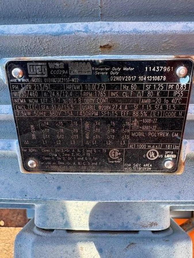 Used 32' Industrial Screw Conveyor, 16” Screw, 17” Trough, 10Hp Motor 24.94:1 Gearbox