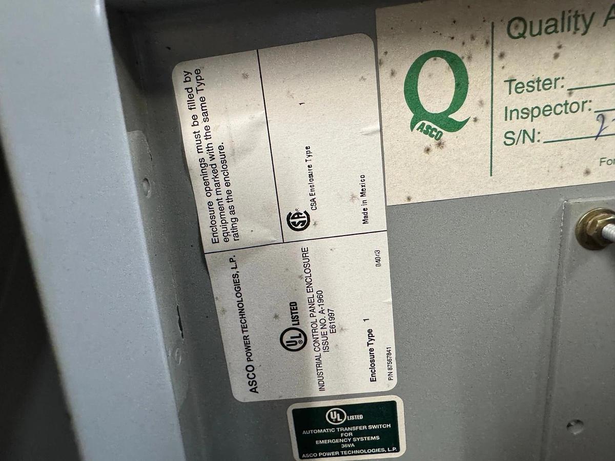 Used Asco D07ATSA20200F5XC 7000 Ser Automatic Transfer Switch 200A 240V Missing Knob
