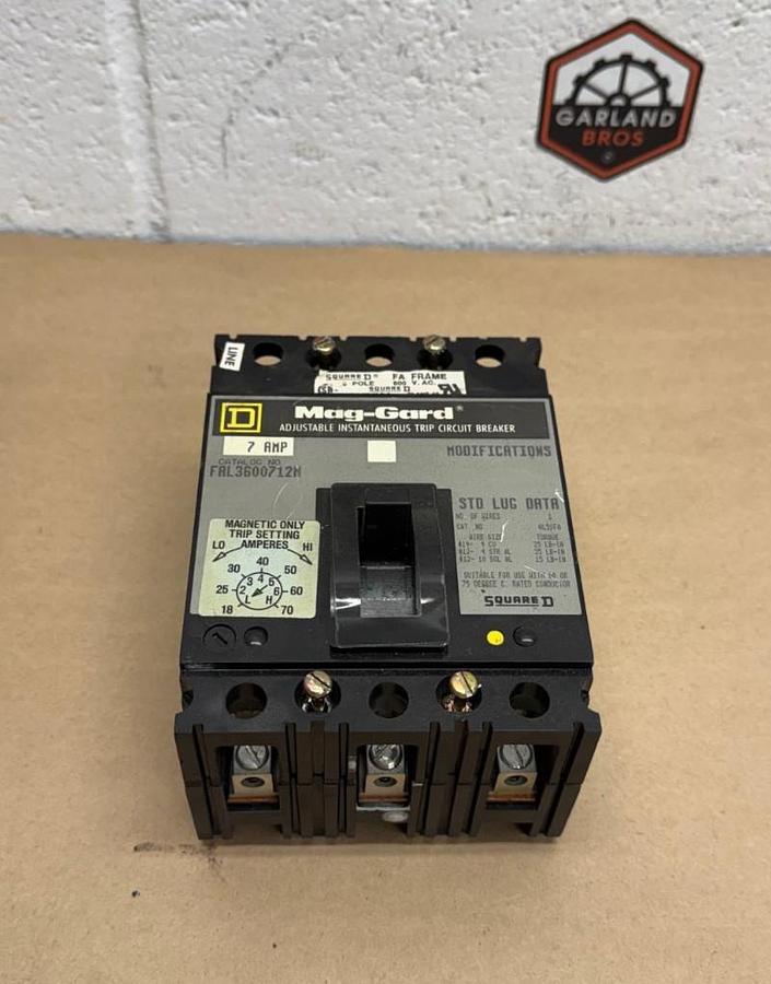 Used Square D FAL3600712M Mag-Guard, Adjustable Instantaneous Trip Circuit 7A, 3 Pole