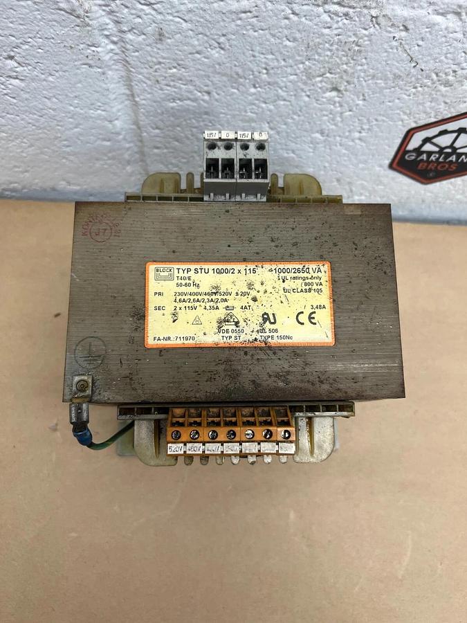 Used Block STU 1000/2 x 115 T40/E, 50-60Hz, 230/460V, 1000/2650VA Transformer