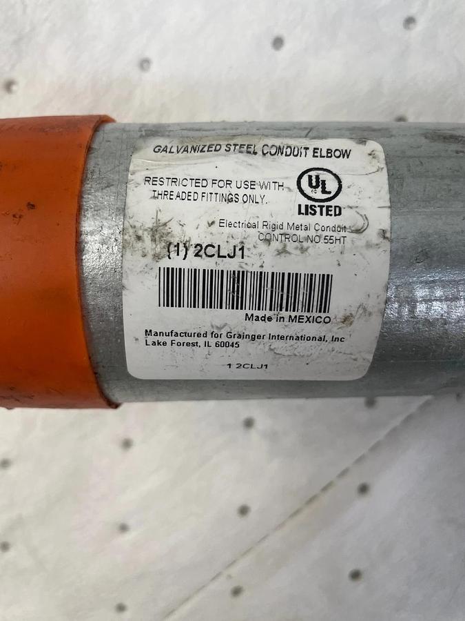 Used Grainger 2CLJ1 Galvanized Steel Conduit Elbow, 2”, 45°
