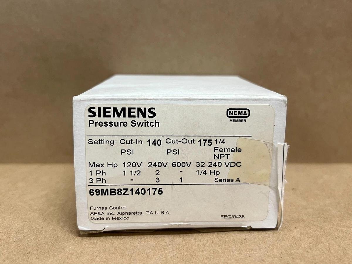 Furnas 69MB8Z140175 Ser A Pressure Control, 140 Cut-In PSI/ 175 Cut-Out PSI