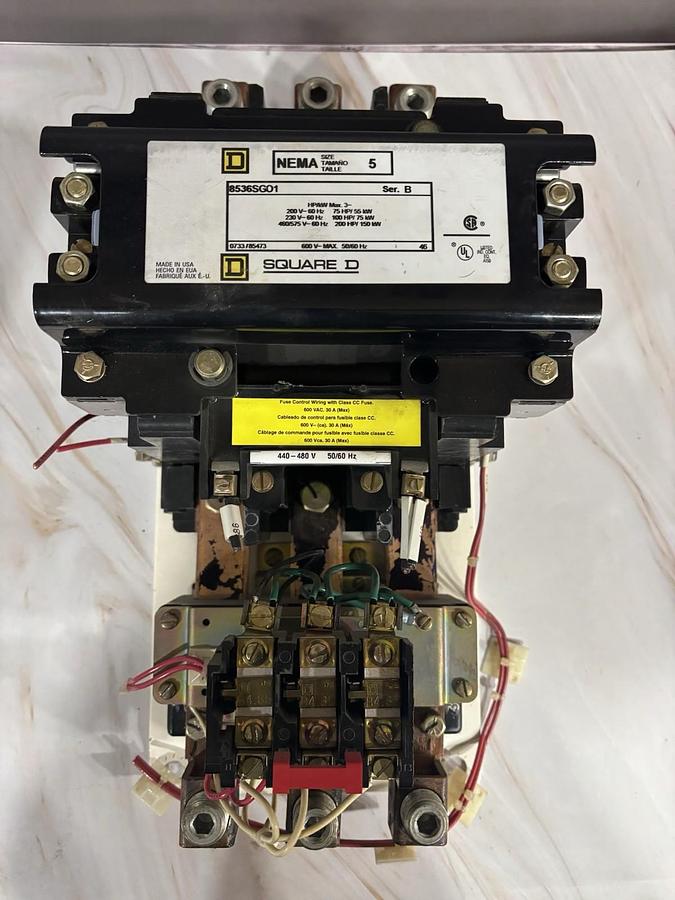 Used Square D 8536SBG25 Motor Starter, Series A, NEMA Size 0, 600VAC Max