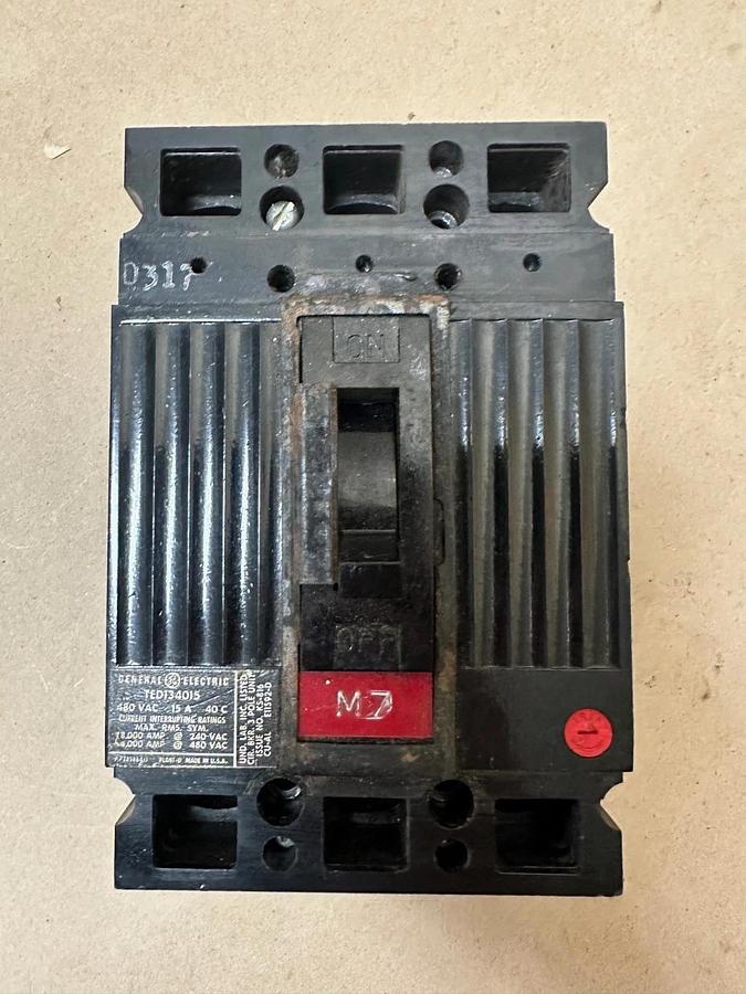 Used General Electric TED134015 15A 3 Pole Circuit Breaker