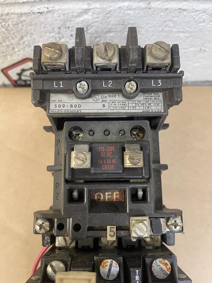 Used Allen-Bradley 509-BOD Series B, 27 Amp Max, 600 VAC Max, 60 Hz, Starter