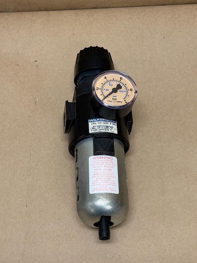 Used Wilkerson CB6-03-000 B A01 Filter/Regulator w/ Festo Pressure Gauge (0-10 BAR)