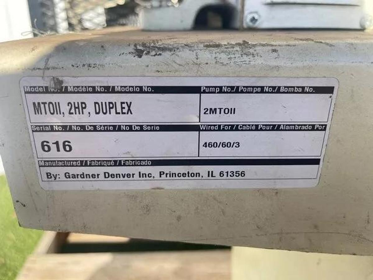 Used Gardner Denver MTOII Duplex Reciprocating Oil-Less Air Compressor, 60 Gal Tank