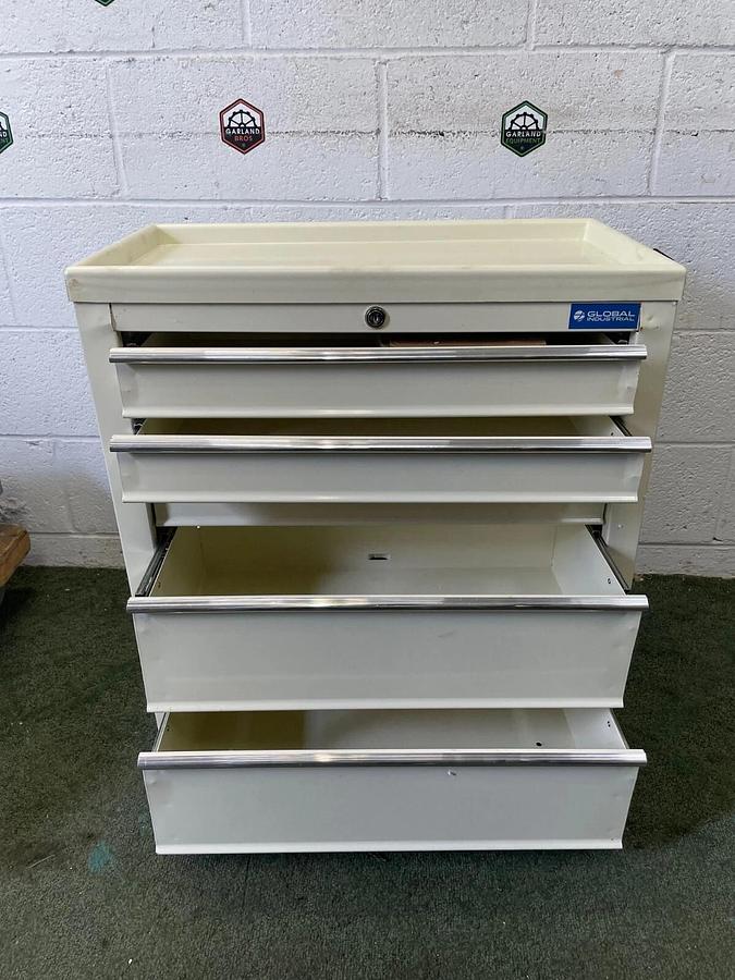 Used Global Industries 670147, 5 Drawer Medical Bedside Cart, W:24-1/2” D:13" H:22"
