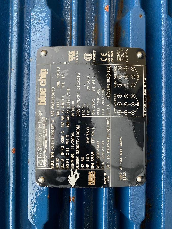 Used Robuschi RBS 85/V-UNI/ANSI Blower Package Marathon 100HP Motor HVM405TSTFS4001BT