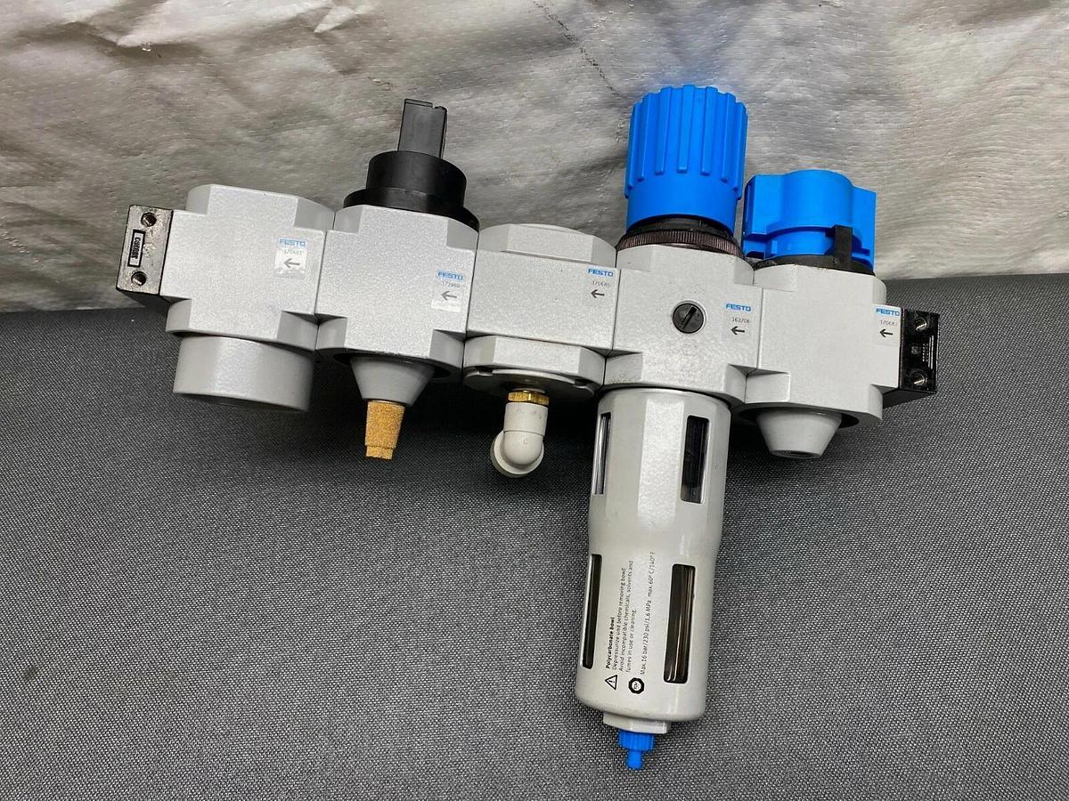 Used Festo LFR-D-7-MIDI Micro Filter w/ Regulator and 4 Additional Festo Attachments