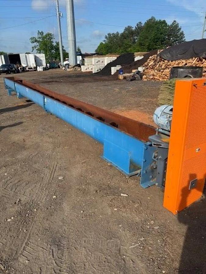 Used 32' Industrial Screw Conveyor, 16” Screw, 17” Trough, 10Hp Motor 24.94:1 Gearbox